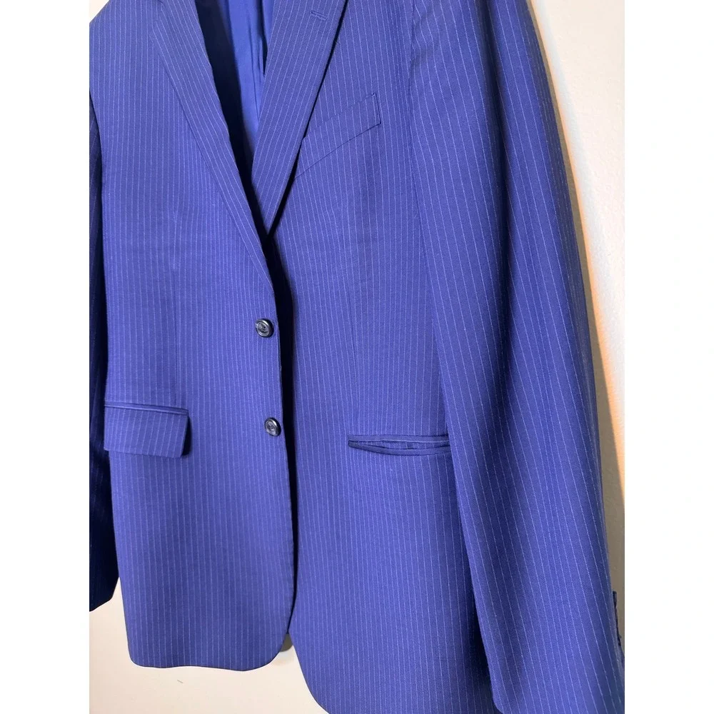 Charles Tyrwhitt Mens 42L Blazer Navy Blue Pinstripe Super 110s Wool Classic Fit